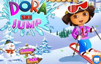 Žaidimas mergaitėms Dora ant sniego su snieglente.