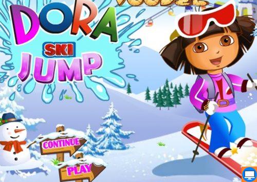 Žaidimas mergaitėms Dora ant sniego su snieglente.