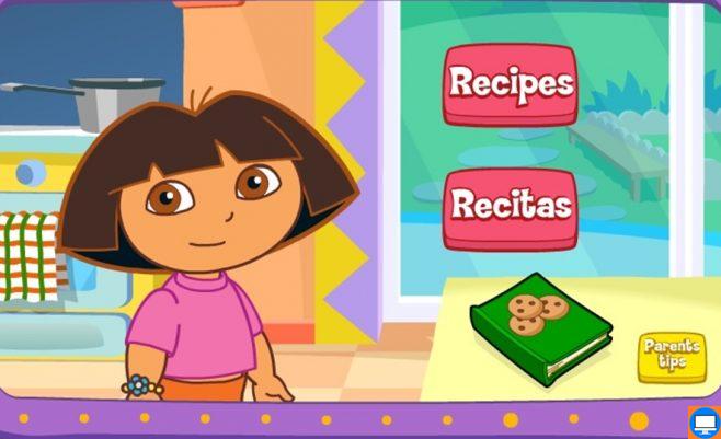 Mergaičių žaidimas Dora gamina valgyti.