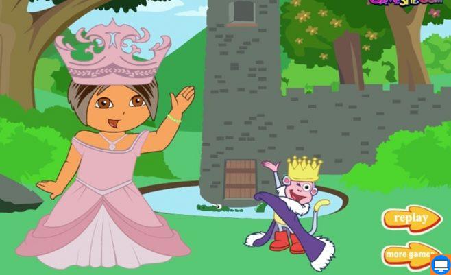 Žaidimas vaikams apie Dorą Princesę. Mažoji Dora tapo nuostabios pilies princese ir Jūs galite jai padėti tinkamai pasipuošti šia proga.