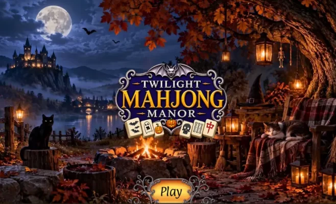 Loginis Helovino mahjong kortelių žaidimas.