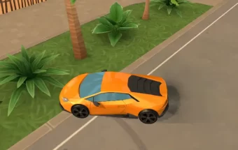 Parkavimo žaidimas mieste su sportiniu automobiliu.
