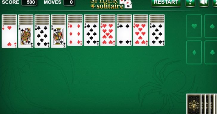 Kortų žaidimas: Spider solitaire.