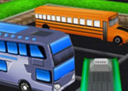 Mašinų žaidimas su autobusais. Autobuso vairavimas, kuriame reikia pastatyti autobusą į vietą.