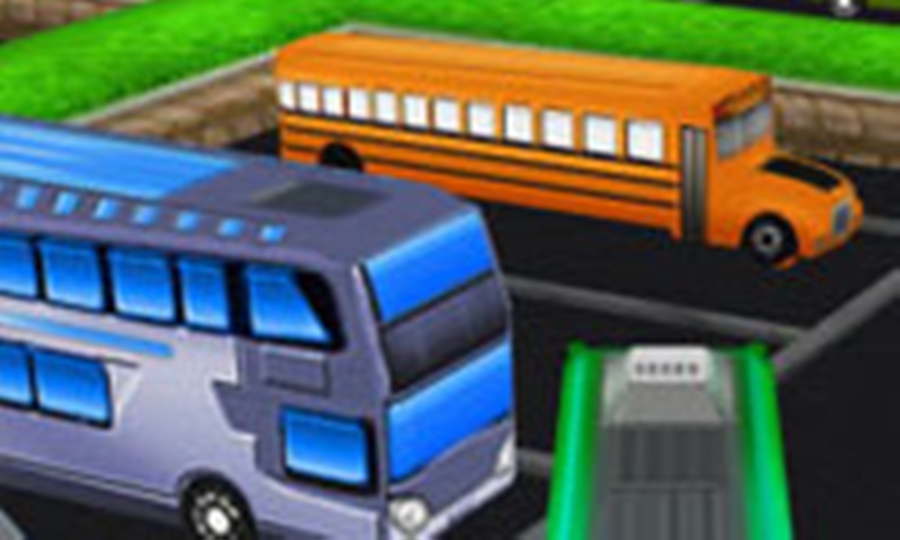 Mašinų žaidimas su autobusais. Autobuso vairavimas, kuriame reikia pastatyti autobusą į vietą.