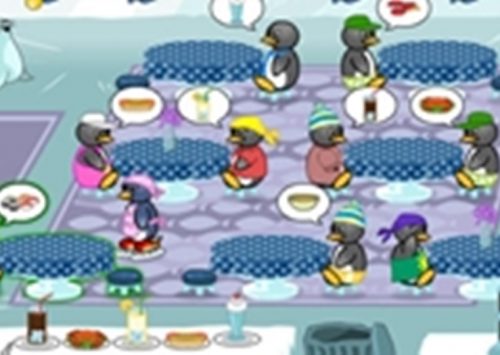 Loginis žaidimas apie Pingvino kuris dirba kavinėje pietus.